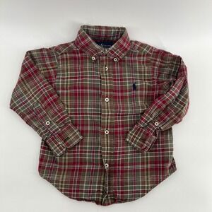 Kids Ralph Lauren‎ Plaid Button Down Shirt Long Sleeve 2T Red Green